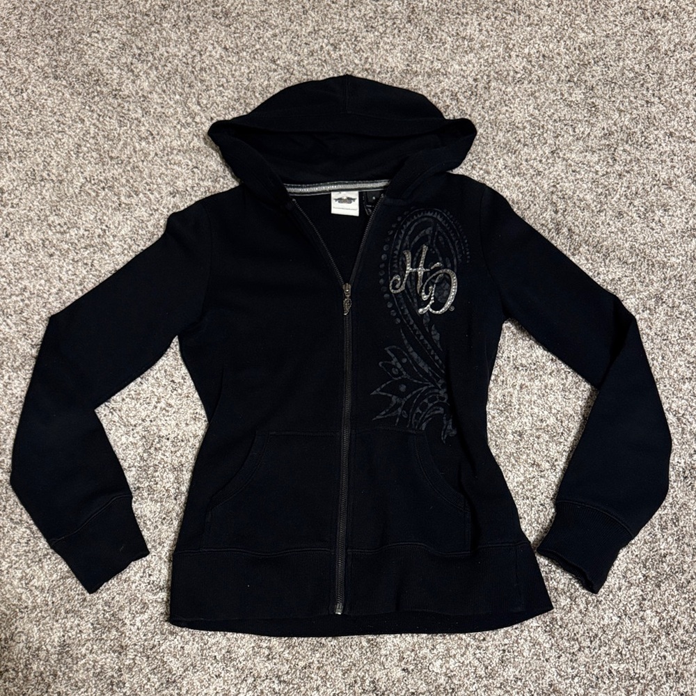 Women's Black Harley Davidson Bling zip up hoodie